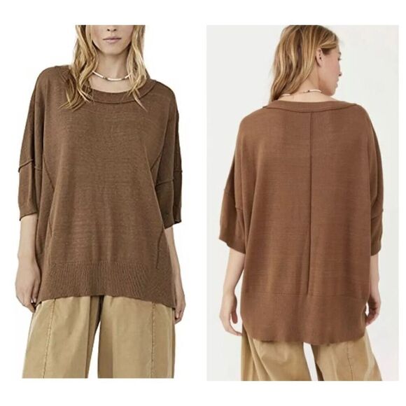 Free People Work From Home Pullover Sweater Top Mushroom - Picture 1 of 9